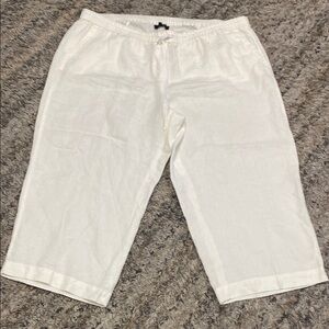 Talbots Cream pull on drawstring, cropped wide leg Linen Pants sz 2X 100% linen